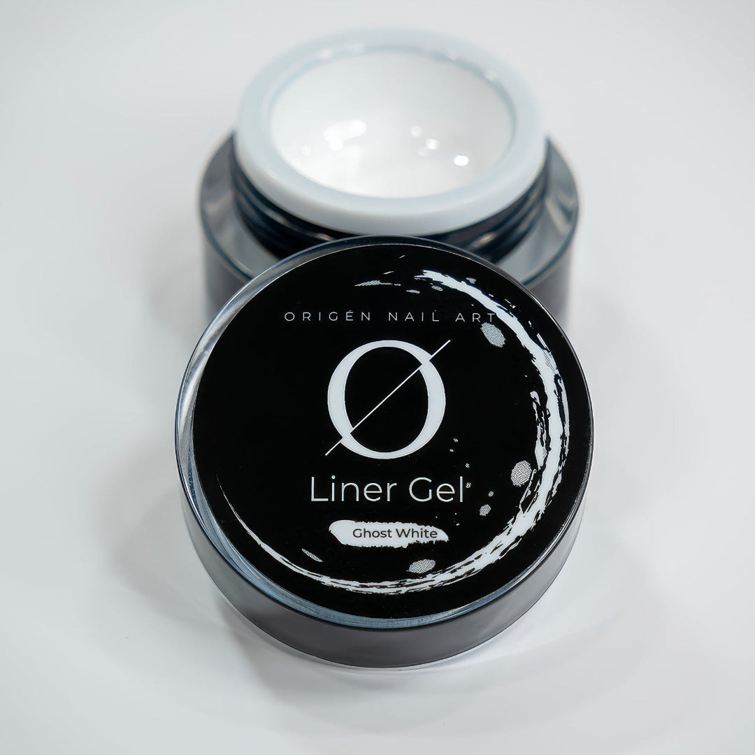 Origen Nail Art Liner Gel container with white gel on a light gray background